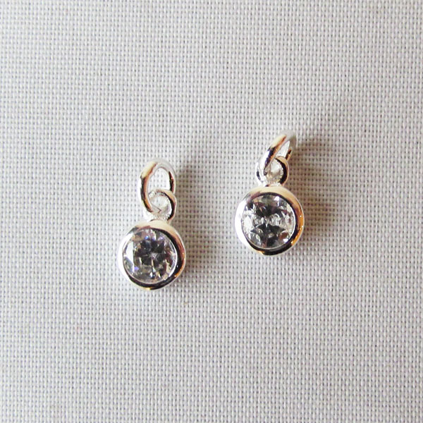 Sterling zilveren (925) bedel, zirkonia, 5 mm, per stuk