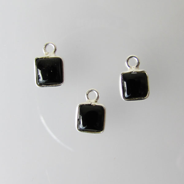 Sterling zilveren (925) bedel, vierkant, 6 -6.5 mm, ONYX, per stuk
