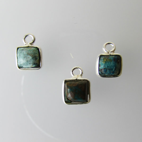 Sterling zilveren (925) bedel, vierkant, 6 mm, GROENE ONYX, per stuk