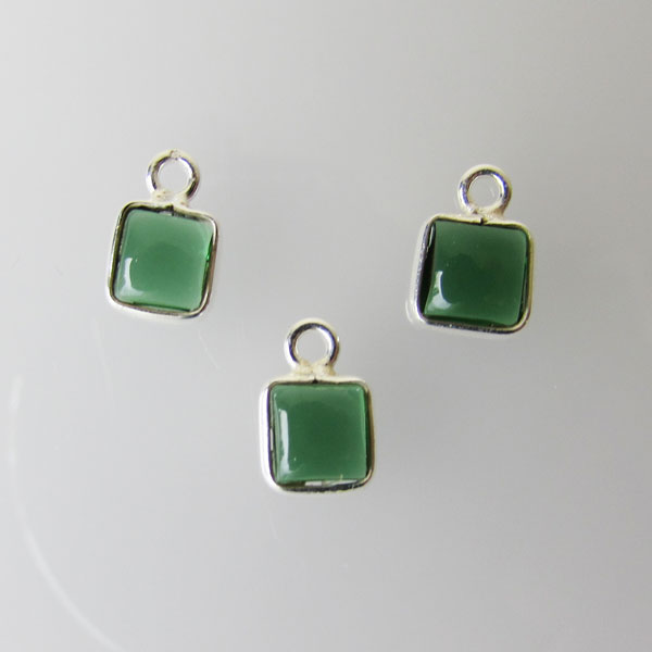 Sterling zilveren (925) bedel, vierkant, 6-6.5 mm, GROENE TOERMALIJN, per stuk