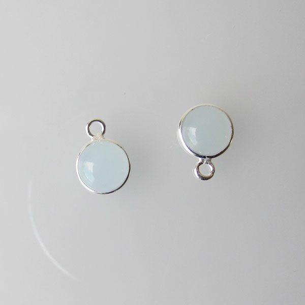 Sterling zilveren (925) bedel met zeegroene CHALCEDOON, 8 mm doorsnee, per stuk