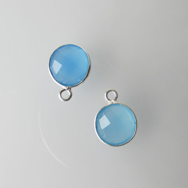 Sterling zilveren (925) ronde bedel, CHALCEDOON, gefacetteerd, 10 mm, per stuk