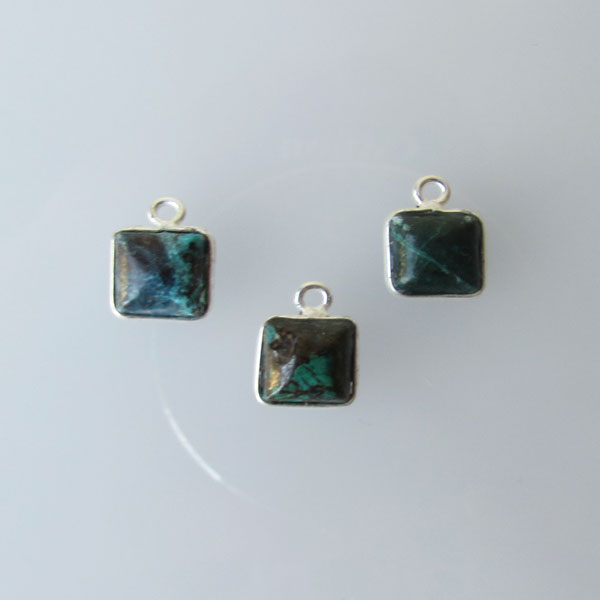 Sterling zilveren (925) bedel, vierkant, 6-6.5 mm, CHRYSOCOLLA, per stuk