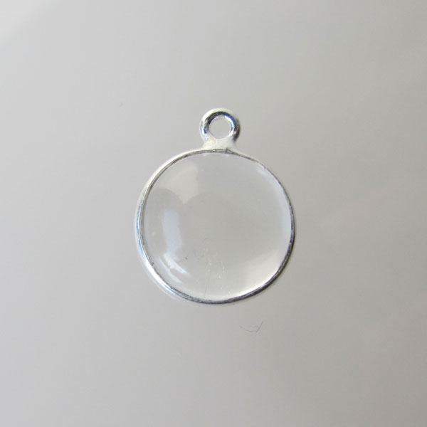 Sterling zilveren (925) ronde bedel, KRISTAL, 10 mm, per stuk