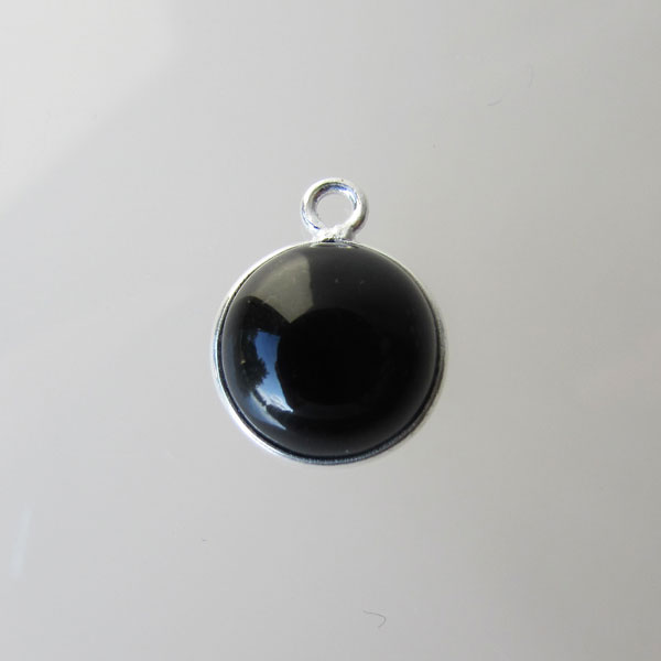 Sterling zilveren (925) ronde bedel, ONYX, 10 mm, per stuk