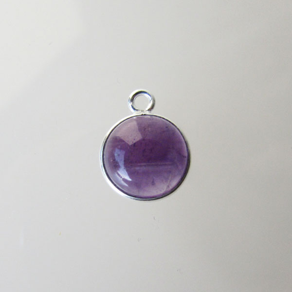 Sterling zilveren (925) ronde bedel, AMETHIST, 10 mm, per stuk
