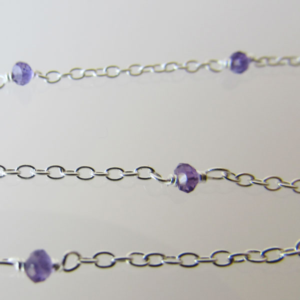 Sterling zilveren (925) jasseron, Hydro Amethist steen, 2 mm, facet, verpakt per meter