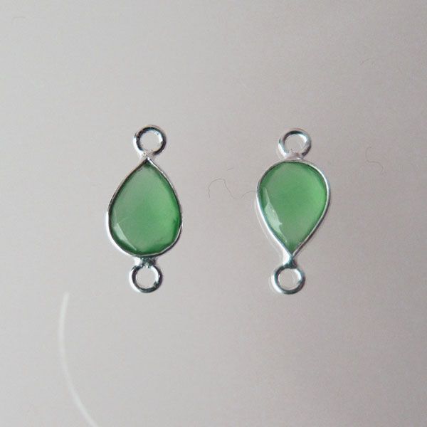 Sterling zilveren (925) tussenstuk, GROENE ONYX, 15 x 7 mm, per stuk