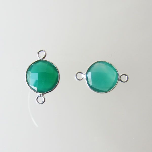 Sterling zilveren (925) tussenstuk, GROENE ONYX, facet, 11 x 17 mm, per stuk
